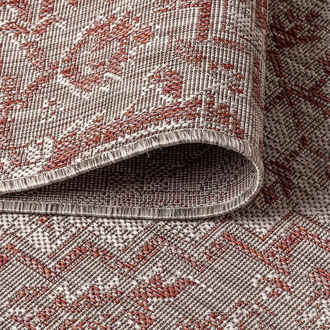 JONATHAN Y Boho Medallion Indoor Outdoor Octagon Area Rug 5 Ft Red/Taupe - Image 4