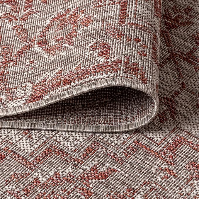 JONATHAN Y Boho Medallion Indoor Outdoor Square Area Rug 4X4 Red/Taupe - Image 3