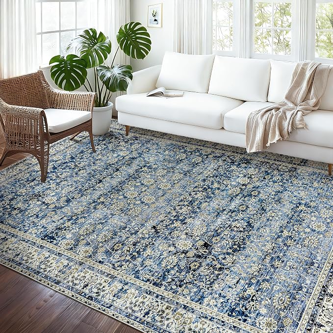 Blue Distressed Carpet Multi Rug Kitchen Living Room Bedroom Dining Room - Image 8