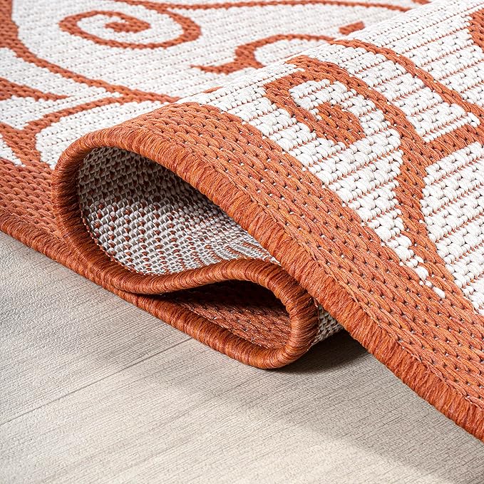 JONATHAN Y Vintage Filigree Indoor Outdoor Area Rug 8X10 Cream/Orange, Madrid - Image 5