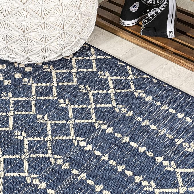 JONATHAN Y Moroccan Geometric Indoor Outdoor Square Area Rug 3X3 Navy/Beige - Image 6
