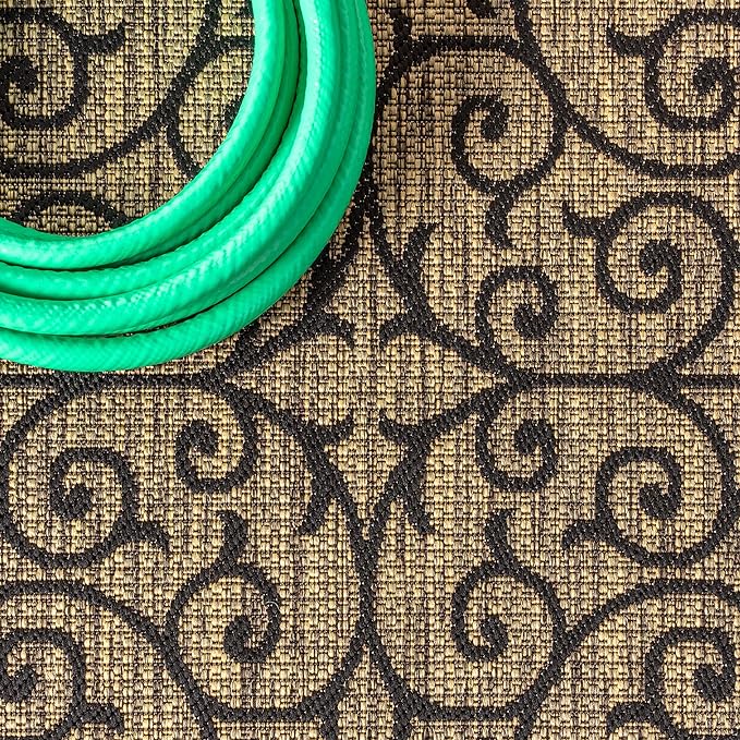 JONATHAN Y Vintage Filigree Indoor Outdoor Runner Rug 2X20 Black/Khaki - Image 3