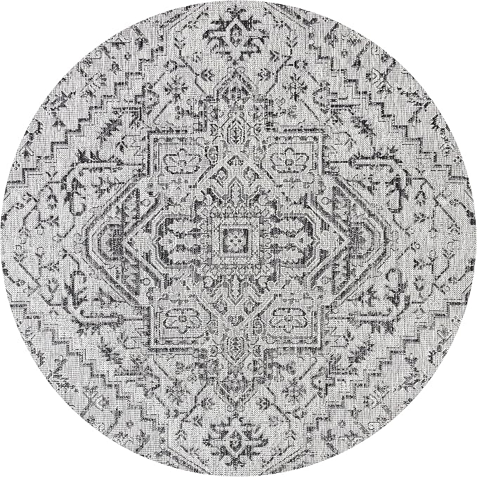 JONATHAN Y Boho Medallion Indoor Outdoor Round Area Rug 9 Ft Black/Gray - Image 9