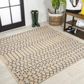 JONATHAN Y Moroccan Geometric Indoor Outdoor Square Area Rug 8X8 Beige/Navy by JONATHANY