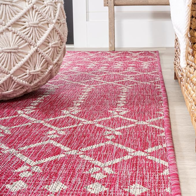 JONATHAN Y Moroccan Geometric Indoor Outdoor Runner Rug 2X10 Fuchsia/Light Gray - Image 6