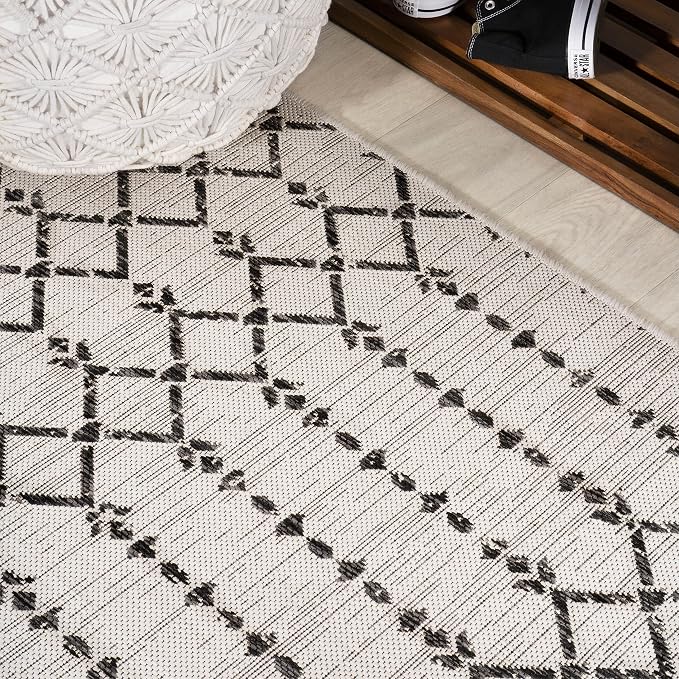 JONATHAN Y Moroccan Geometric Indoor Outdoor Square Area Rug 6X6 Cream/Black - Image 6
