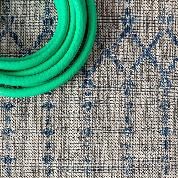 JONATHAN Y Moroccan Geometric Indoor Outdoor Runner Rug 2X20 Light Gray/Navy - Image 3