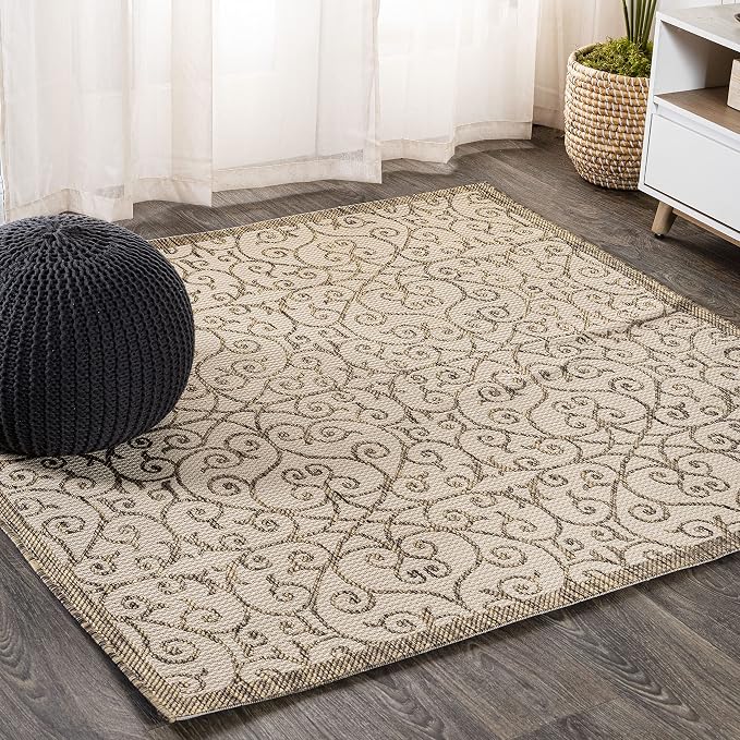 JONATHAN Y Vintage Filigree Indoor Outdoor Square Area Rug 9X9 Beige/Brown by JONATHANY
