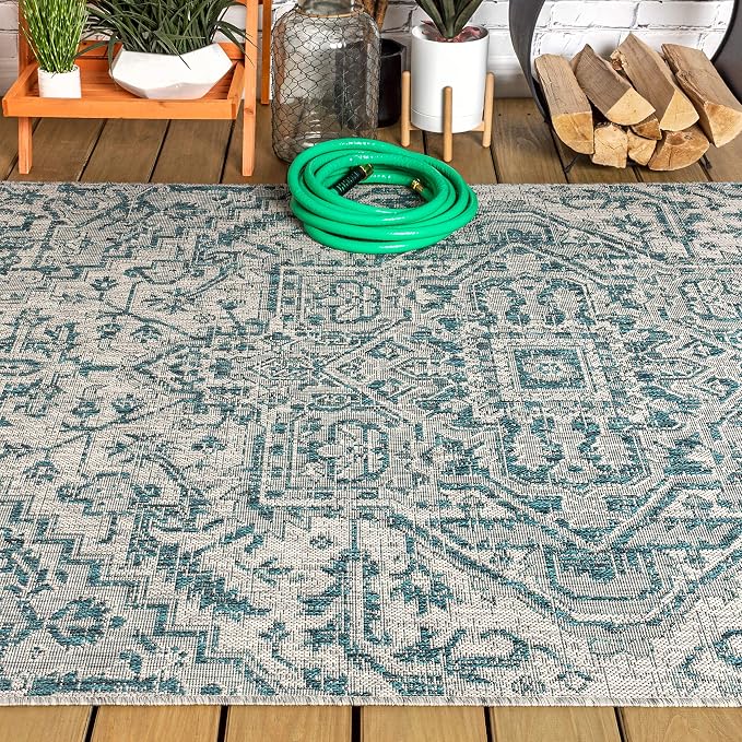 JONATHAN Y Boho Medallion Indoor Outdoor Area Rug 4X6 Teal/Gray, Estrella - Image 10