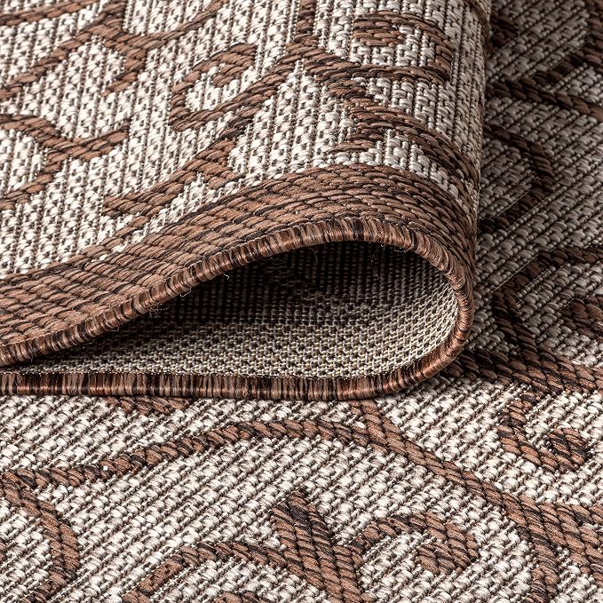 JONATHAN Y Vintage Filigree Indoor Outdoor Round Area Rug 8 Ft Taupe/Espresso - Image 4