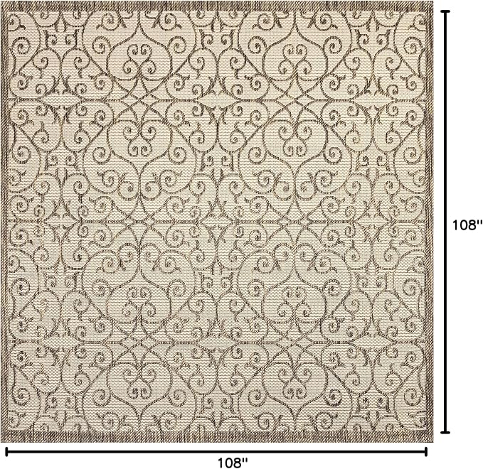 JONATHAN Y Vintage Filigree Indoor Outdoor Square Area Rug 9X9 Beige/Brown - Image 2