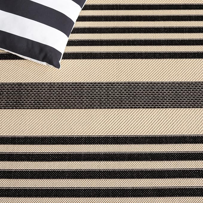 SAFAVIEH Courtyard Collection 2'3' x 20' Black/Bone CY6062 Stripe Indoor/ - Image 6