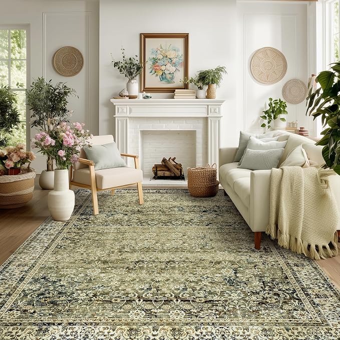 Olive and Tan Area Rugs Washable Rug - Image 9