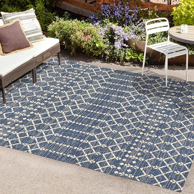 JONATHAN Y Moroccan Geometric Indoor Outdoor Area Rug 8X10 Navy/Beige, Ourika - Image 3