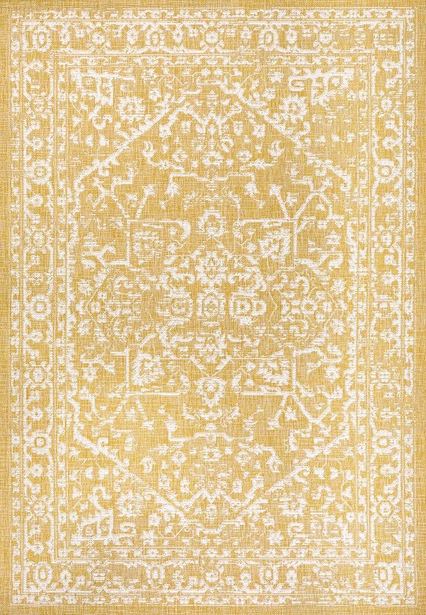 JONATHAN Y Boho Medallion Indoor Outdoor Area Rug 9X12 Yellow/Cream, Malta - Image 9