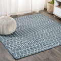 JONATHAN Y Moroccan Geometric Indoor Outdoor Square Area Rug 8X8 Teal/Gray by JONATHANY
