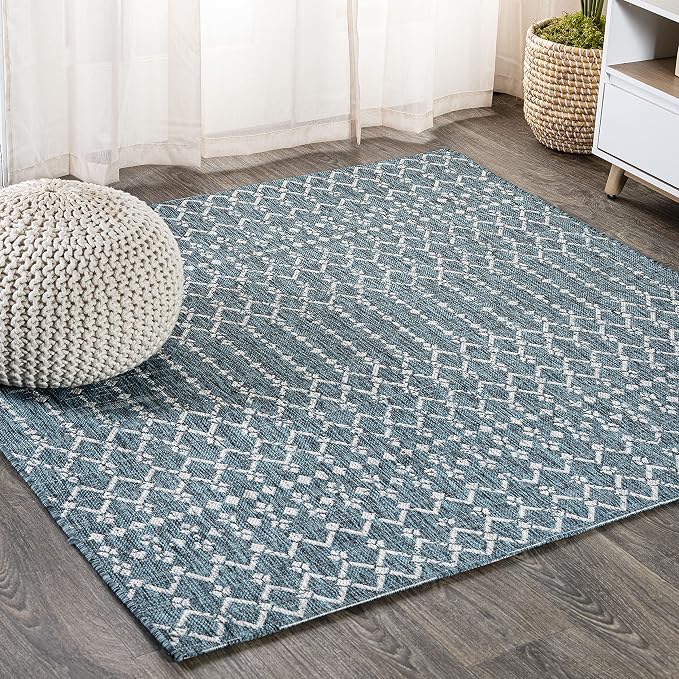 JONATHAN Y Moroccan Geometric Indoor Outdoor Square Area Rug 6X6 Teal/Gray by JONATHANY