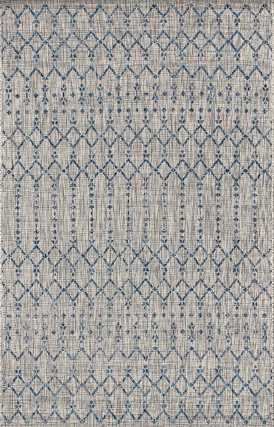 JONATHAN Y Moroccan Geometric Indoor Outdoor Area Rug 3X5 Light Gray/Navy - Image 9