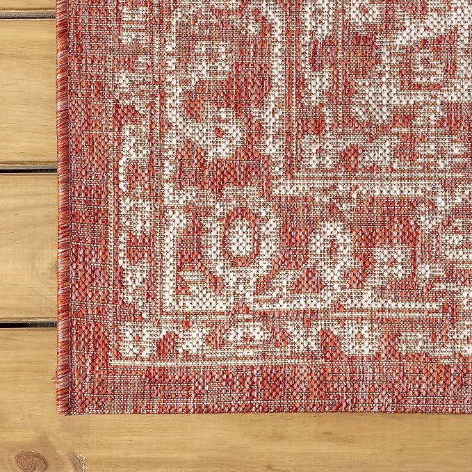 JONATHAN Y Boho Medallion Indoor Outdoor Square Area Rug 6X6 Red/Taupe - Image 6