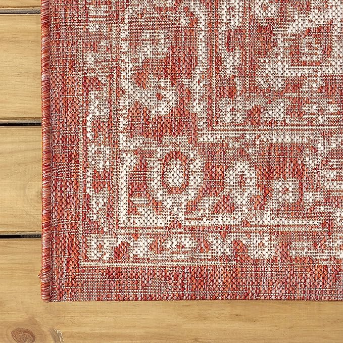 JONATHAN Y Boho Medallion Indoor Outdoor Square Area Rug 5X5 Red/Taupe - Image 7