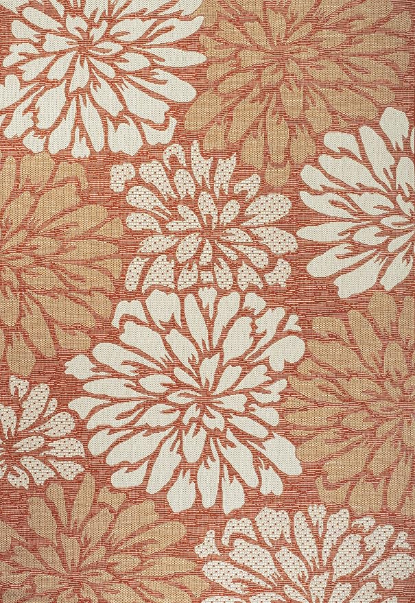 JONATHAN Y Floral Textured Weave Indoor Outdoor Area Rug 3X5 Orange/Cream - Image 8