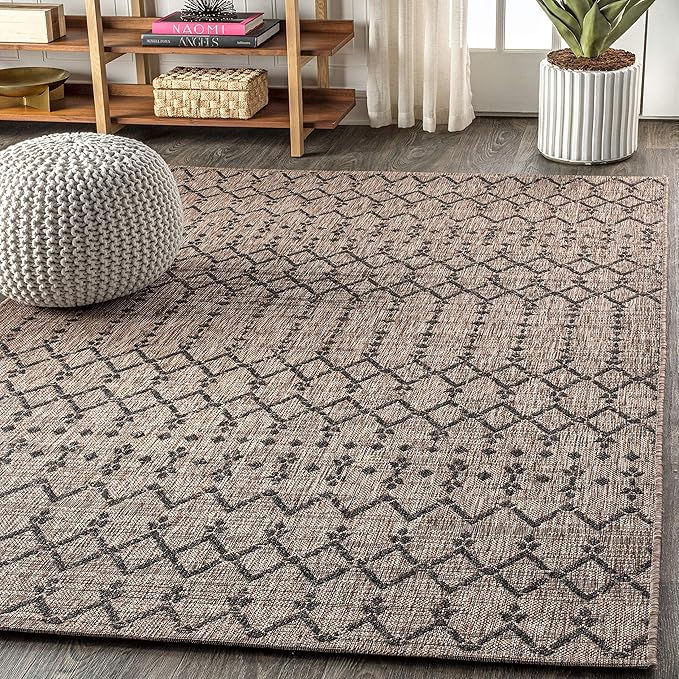 JONATHAN Y Moroccan Geometric Indoor Outdoor Area Rug 8X10 Natural/Black - Image 3