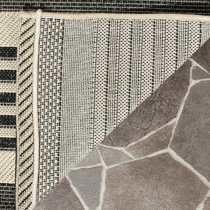 SAFAVIEH Courtyard Collection 2'3' x 20' Black/Bone CY6062 Stripe Indoor/ - Image 7