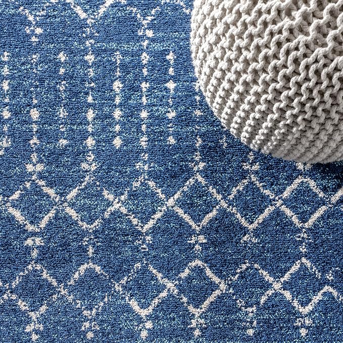 JONATHAN Y Boho Vintage Diamond Blue/White Square Area Rug 5X5 ft, Moroccan Hype - Image 3