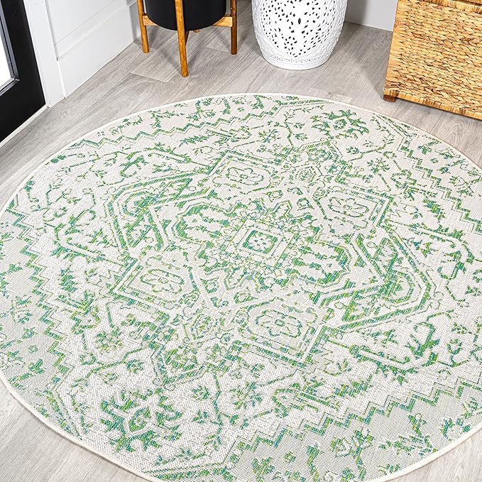 JONATHAN Y Boho Medallion Indoor Outdoor Round Area Rug 5 Ft Green/Cream by JONATHANY