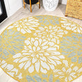 JONATHAN Y Floral Textured Weave Indoor Outdoor Round Area Rug 5 Ft Yellow/Cream by JONATHANY