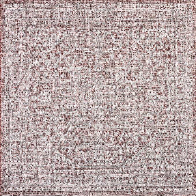 JONATHAN Y Boho Medallion Indoor Outdoor Square Area Rug 8X8 Red/Taupe - Image 8