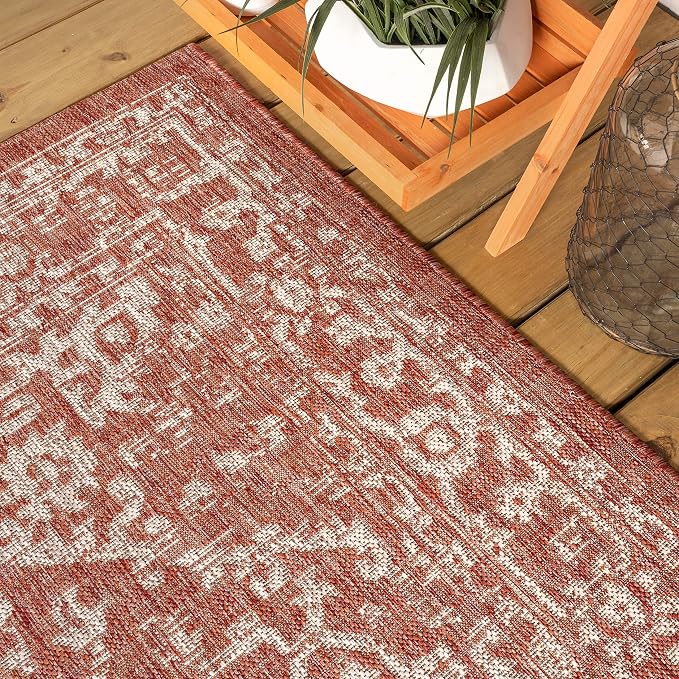 JONATHAN Y Boho Medallion Indoor Outdoor Round Area Rug 4 Ft Red/Taupe - Image 8