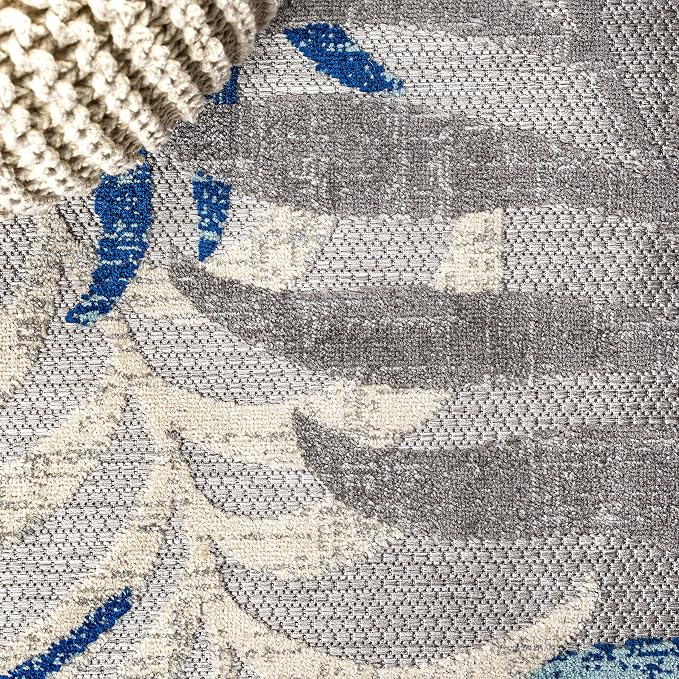 JONATHAN Y Tropics Palm Leaves Indoor Outdoor Area Rug 3X5 Gray/Blue, Boho - Image 8