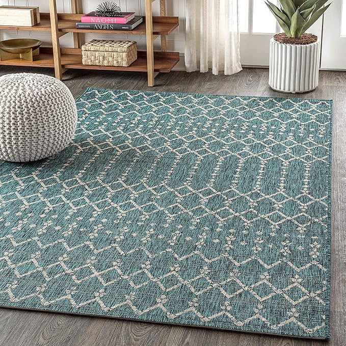 JONATHAN Y Moroccan Geometric Indoor Outdoor Area Rug 3X5 Teal/Gray, Ourika - Image 3