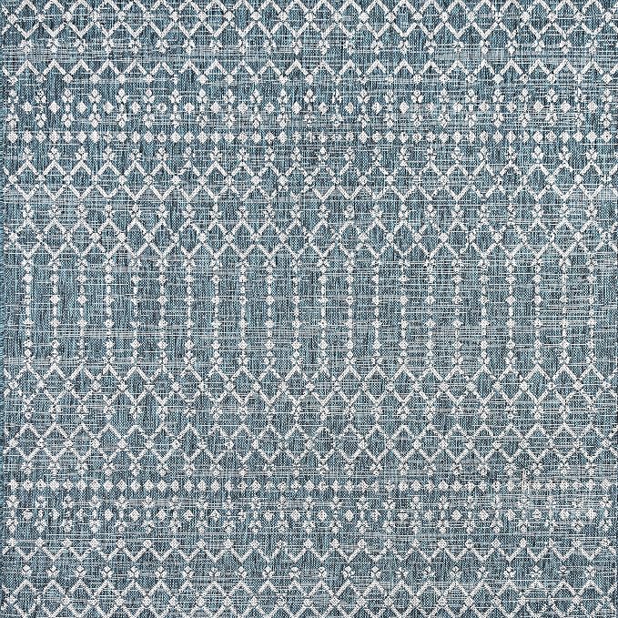 JONATHAN Y Moroccan Geometric Indoor Outdoor Square Area Rug 8X8 Teal/Gray - Image 8