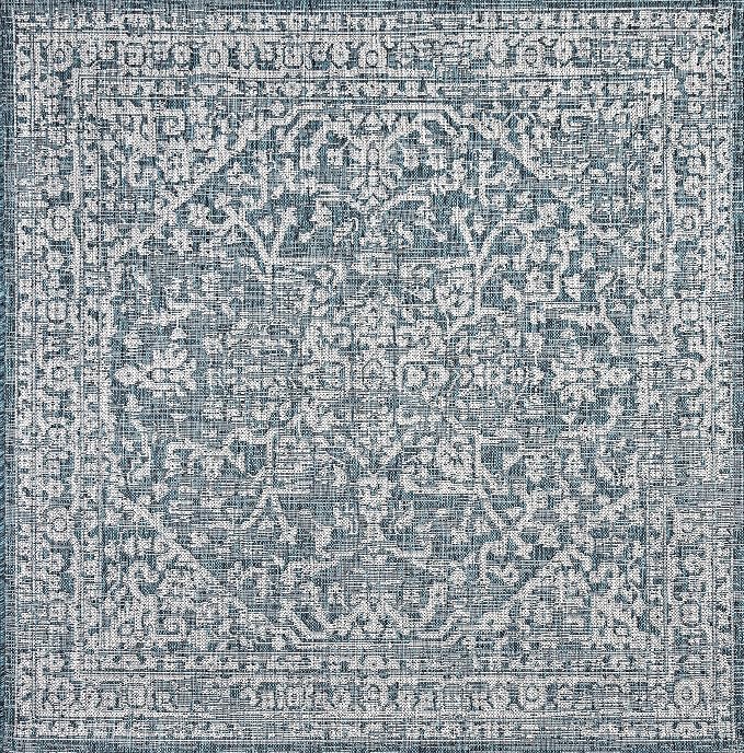 JONATHAN Y Boho Medallion Indoor Outdoor Square Area Rug 9X9 Teal/Gray - Image 8