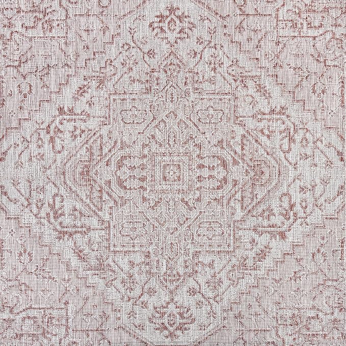 JONATHAN Y Boho Medallion Indoor Outdoor Square Area Rug 3X3 Red/Taupe - Image 8