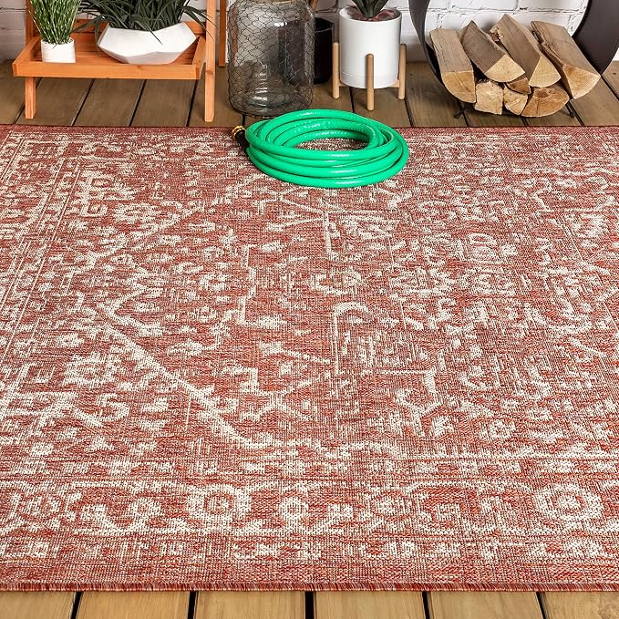 JONATHAN Y Boho Medallion Indoor Outdoor Area Rug 3X5 Red/Taupe, Malta Textured - Image 10